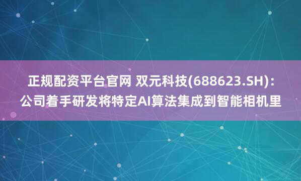 正规配资平台官网 双元科技(688623.SH)：公司着手研发将特定AI算法集成到智能相机里
